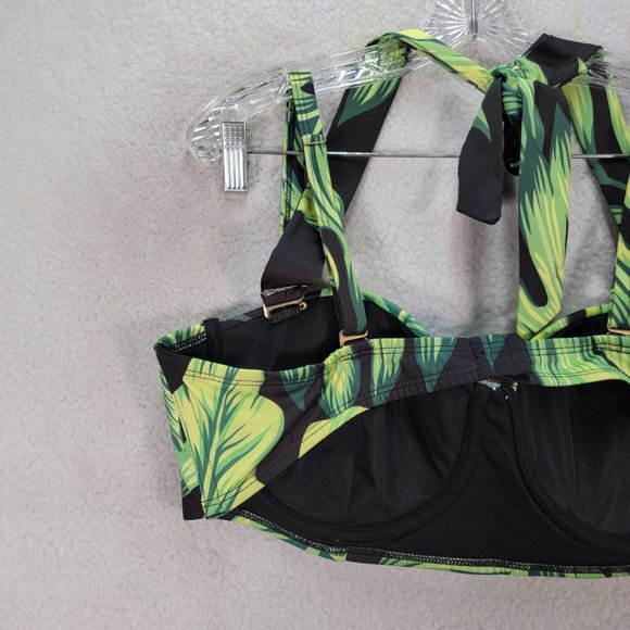 High Dive ModCloth Green Leaf Tropical Halter Retro Style Swim Top Swimwear - Picture 8 of 13